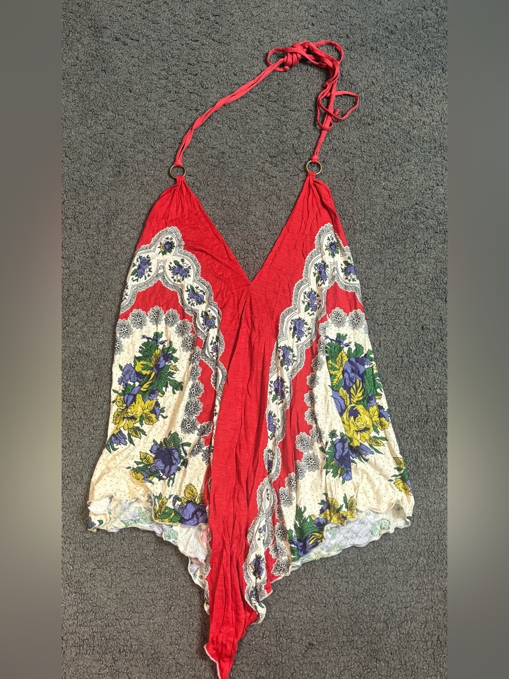 Silence + Noise Halter Top Womens Y2K Small Red Floral Bandana